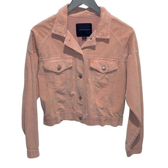 American Eagle Cotton Corduroy‎ Cropped Jacket Light Pink Casual Size Medium - Picture 2 of 11